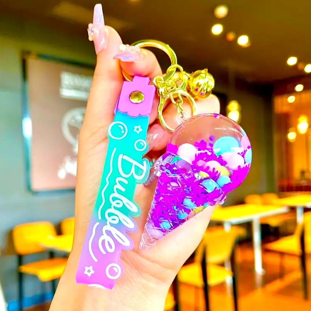 Ice cream cone bubble keychain NWT